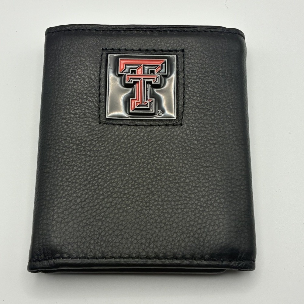 Texas Tech  Tri-Fold Leather Wallet, Red Raiders Black / Red Logo New